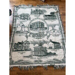 Vintage Historical Landmark cheboygan michigan Throw Blanket w/ Snags, Defects